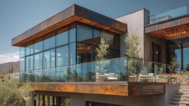 FS 1500 rahmenloses Glasgeländer an Wohngebäude-Fassade mit Bodenprofil-Kanal