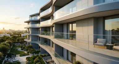 FS 3000 gewerbliches Glasgeländer — Bodenprofil auf Betonbalkonkante montiert