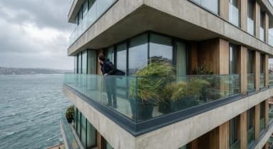 FS 7000 balustradă din sticlă fără cadru pe apartament la malul mării cu vedere Bosfor