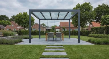 Luxa WG Cube freistehender Aluminium-Glas-Pavillon mit Essgarnitur