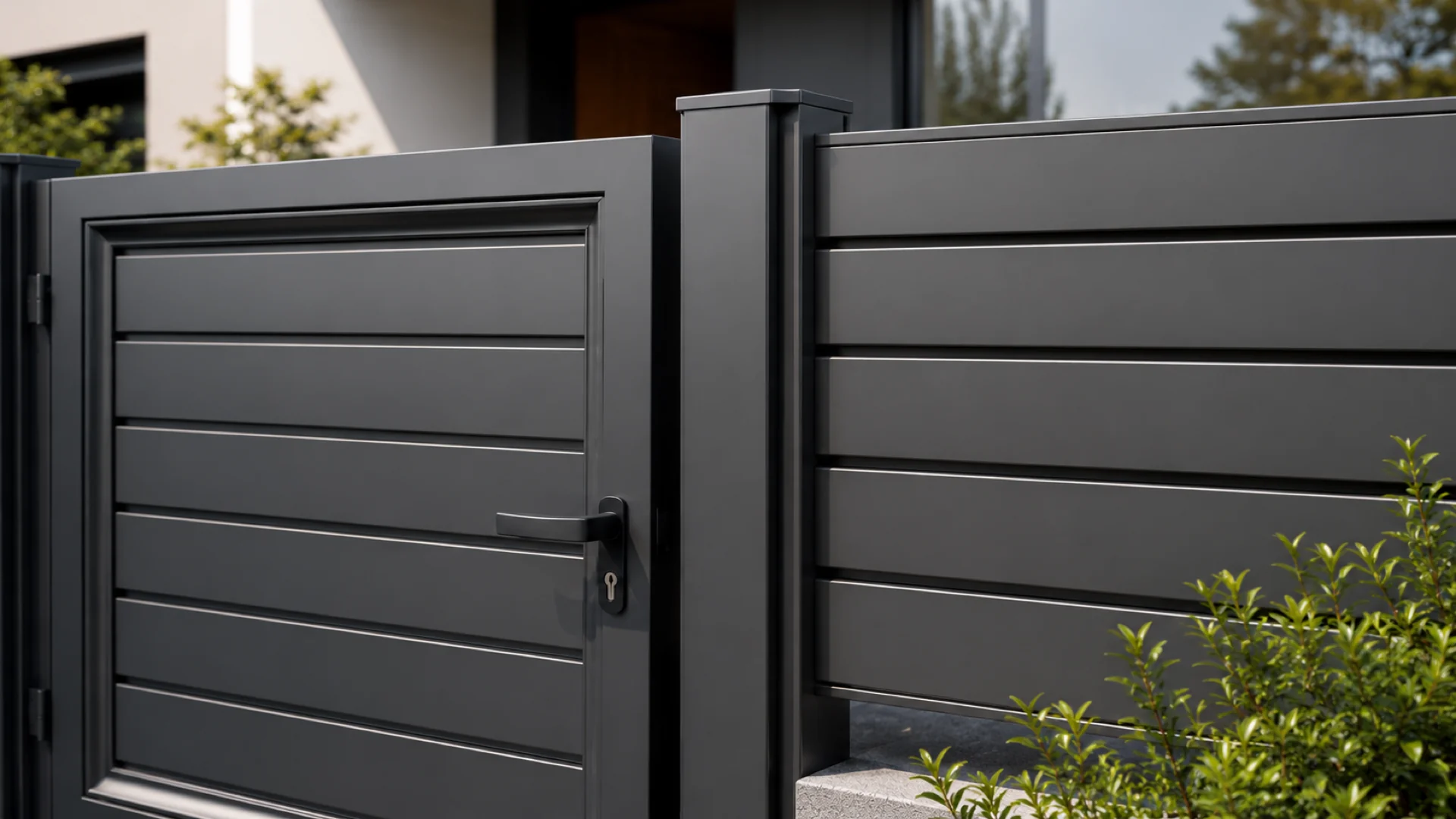 VisioMod Modulo 60×60 mm Pfostensystem am Fußgängertor-Eingang — Wandpfosten anschließend an Mauerpfeiler mit M12-Wandanker bündig