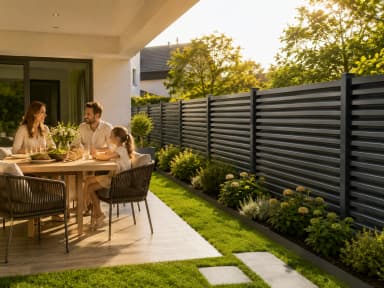 VisioMod Lineo 140 mm bred flad fyldning ved moderne beboelsesgrænse, antracit RAL 7016, lamel læses som en enkelt arkitektonisk overflade fra enhver afstand