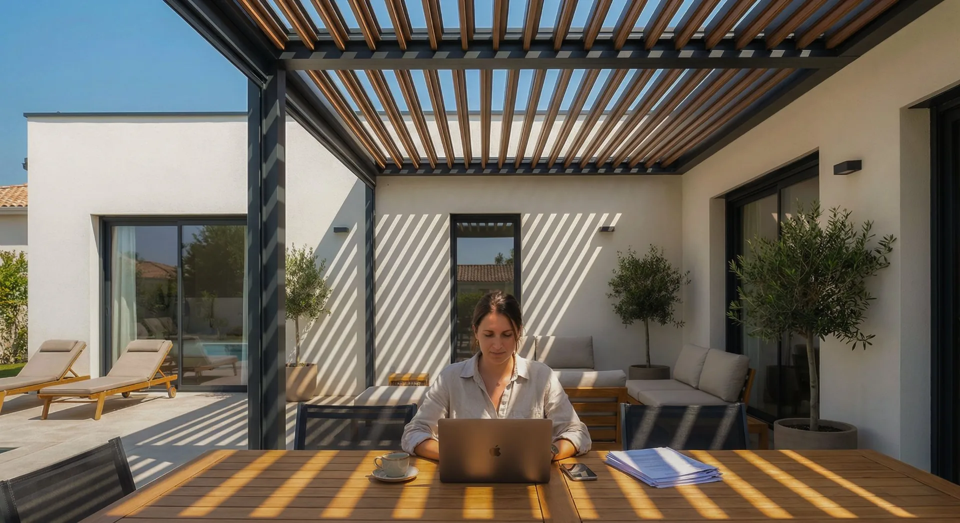 Pergola bioclimatique : texte de CCTP et positions de devis quantitatif pour architectes