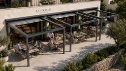 Pergola til hotelterrasse: planlægning for kommercielle udeområder