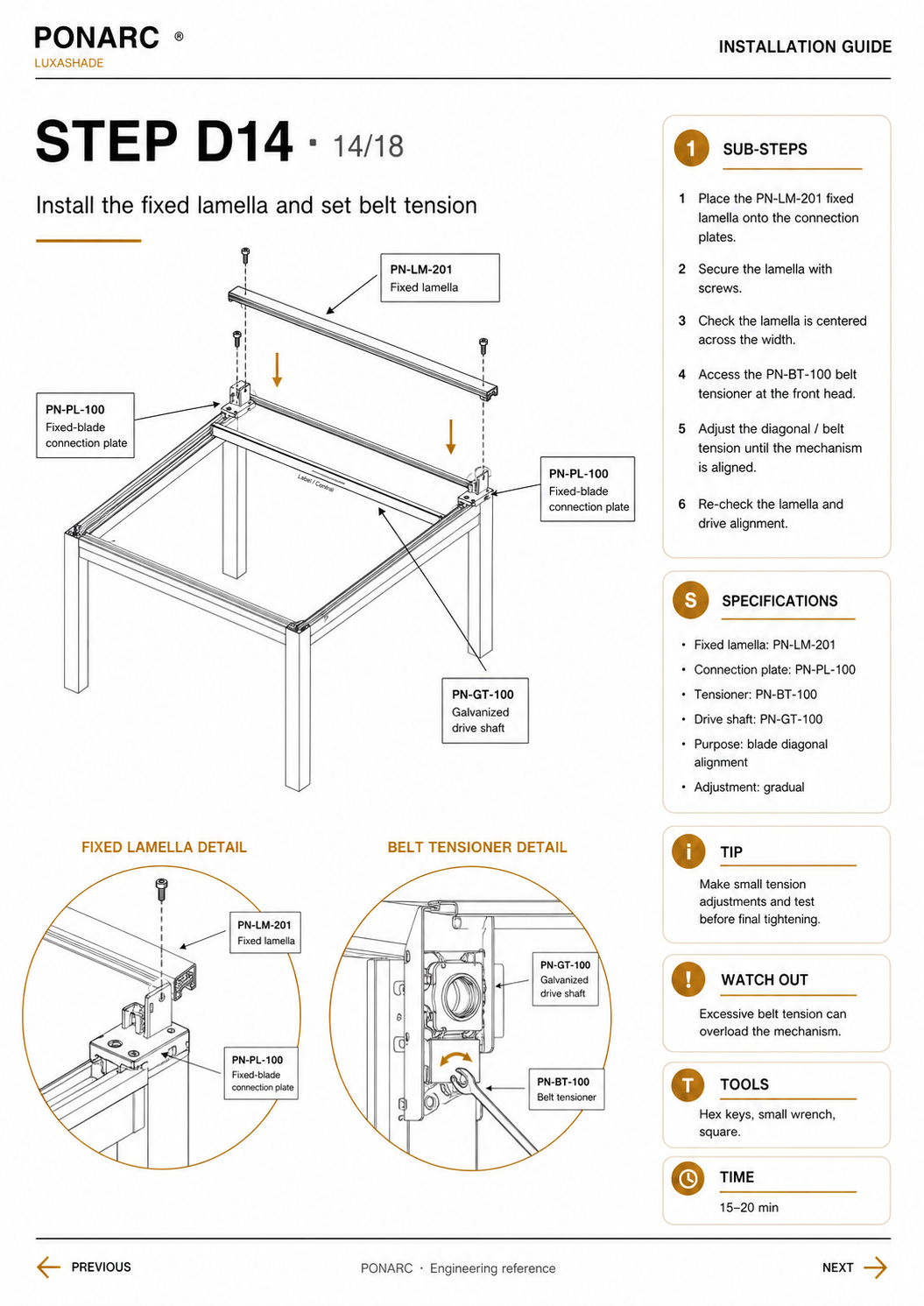 Install the fixed lamella and set belt tension — illustration
