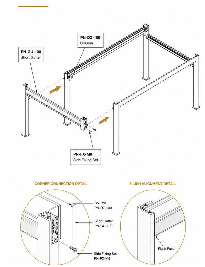 Close the front short side — illustration