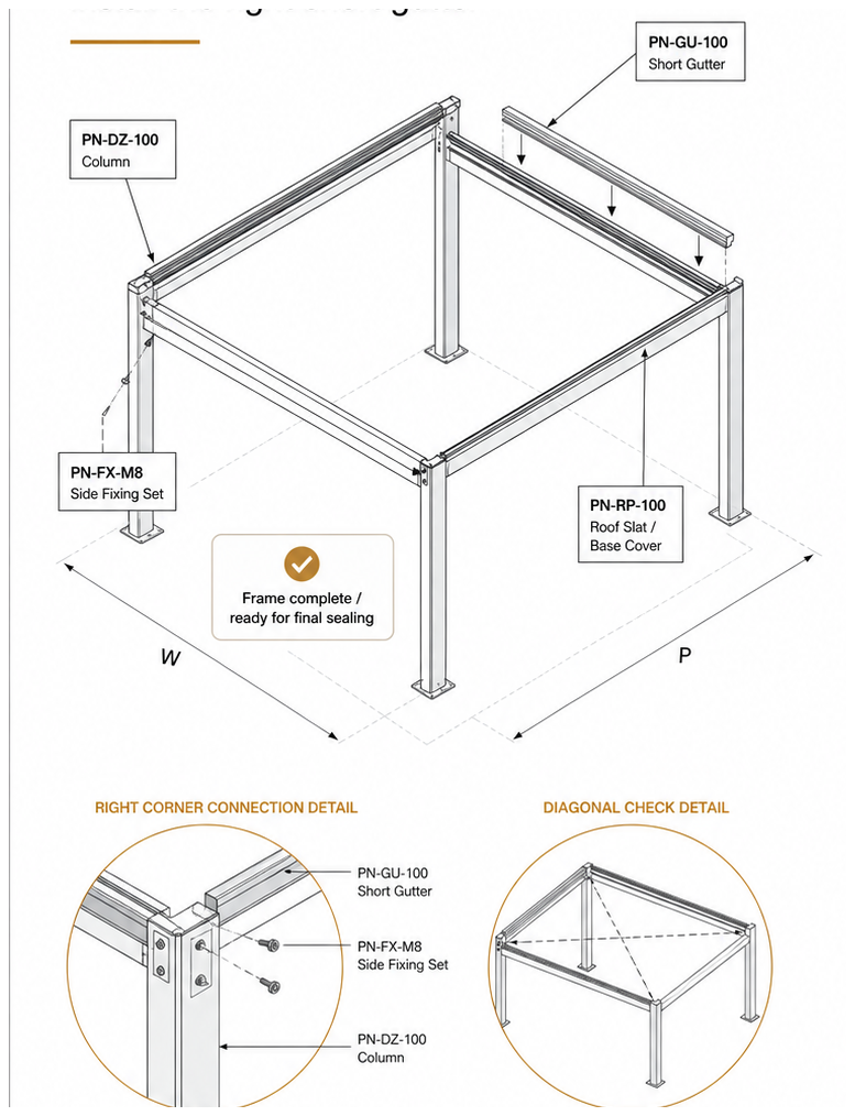Close the rear short side and verify diagonals — illustration