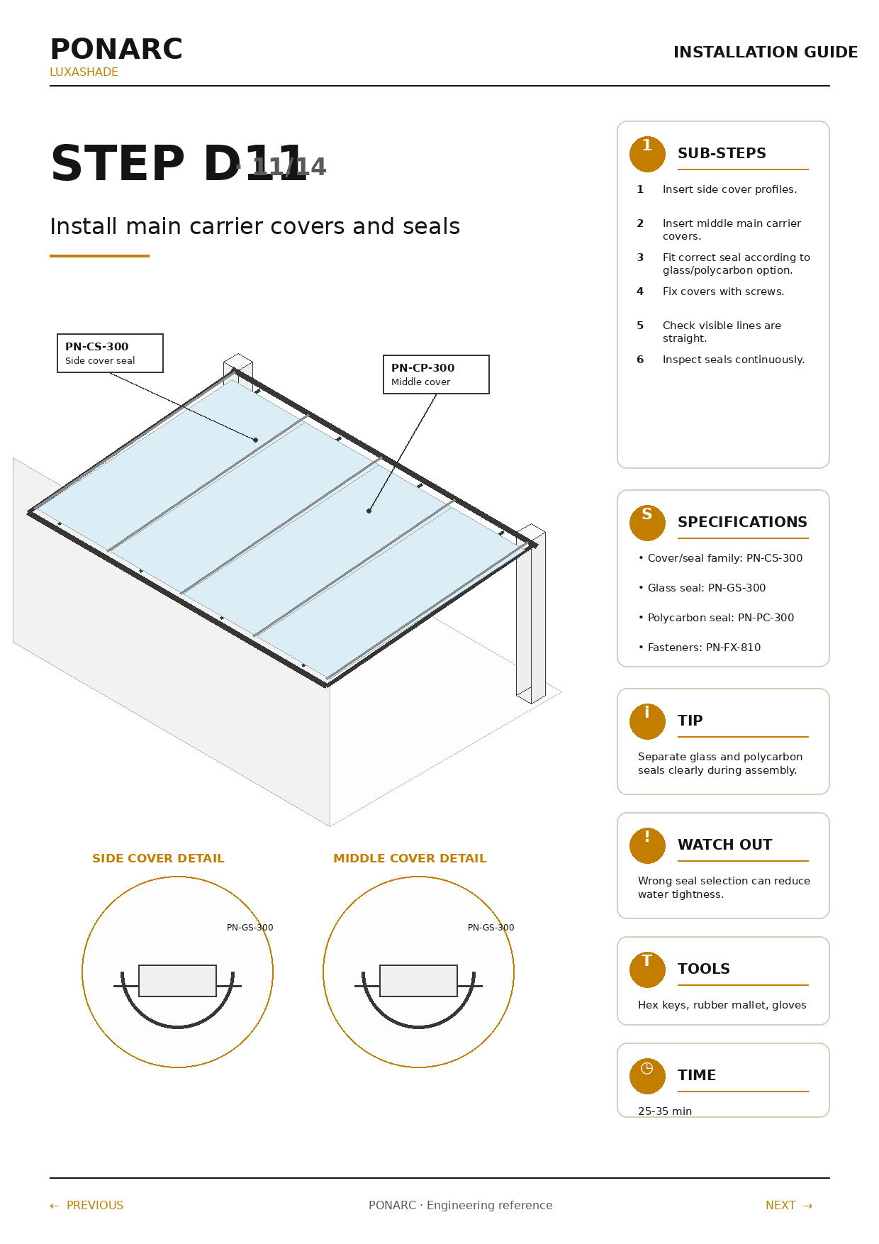 Install gutter and wall profile end covers — illustration